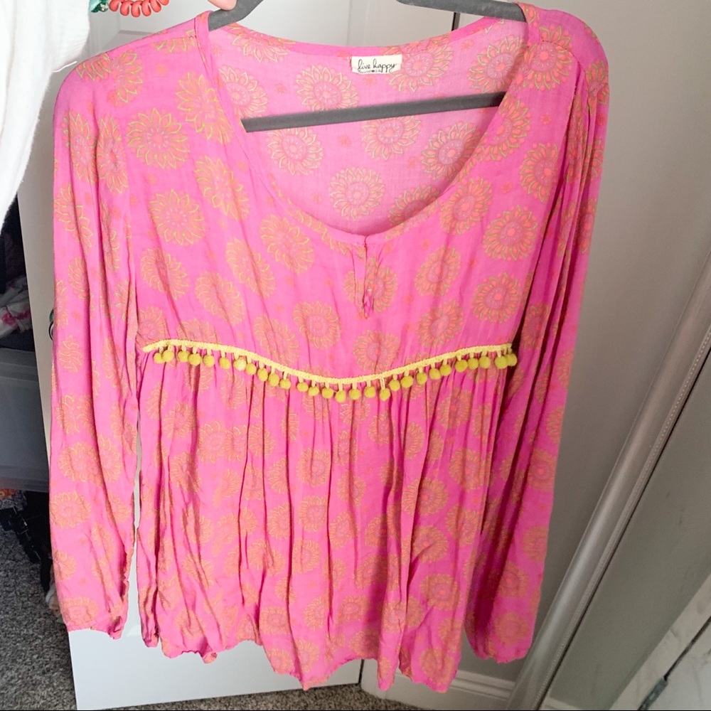 Natural Life live happy boho pink purple paisley Loose top